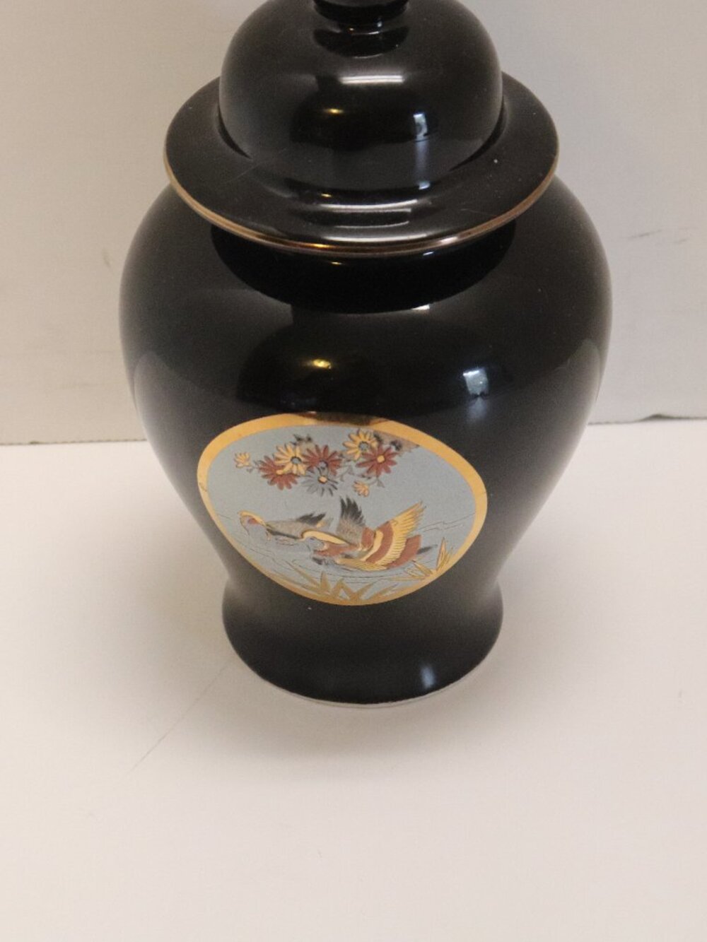 Miniature Fine China URN Made in Japan Black and Gold and Silver